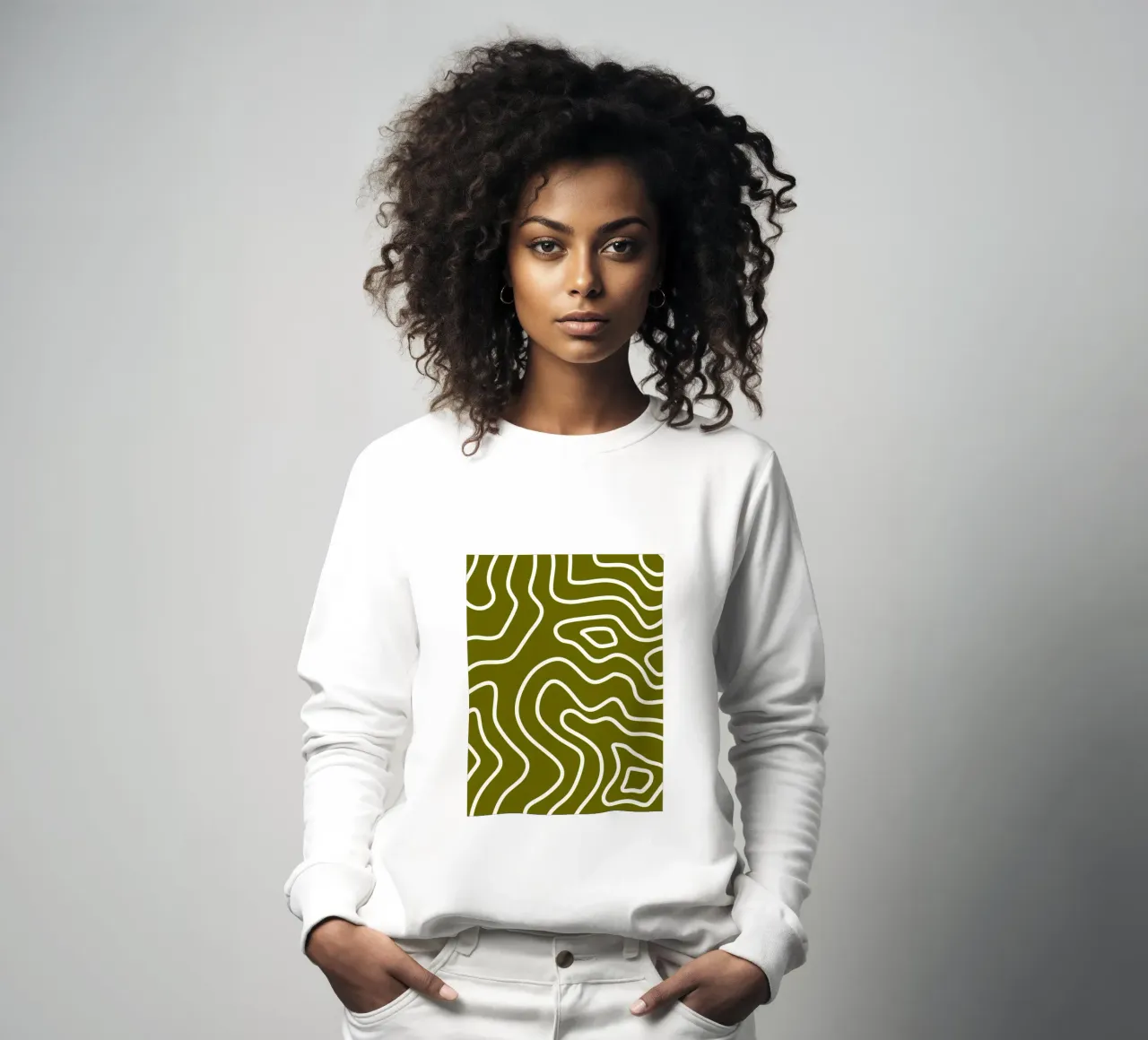 White Line Army Green Background sweatshirt by MODERN NUANCE