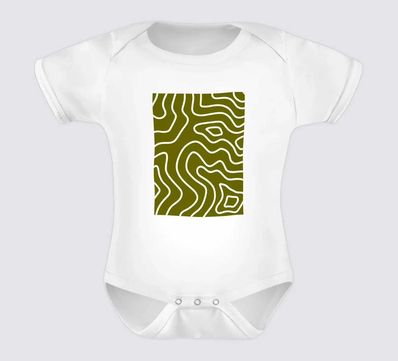 White Line Army Green Background short-sleeve baby romper by MODERN NUANCE
