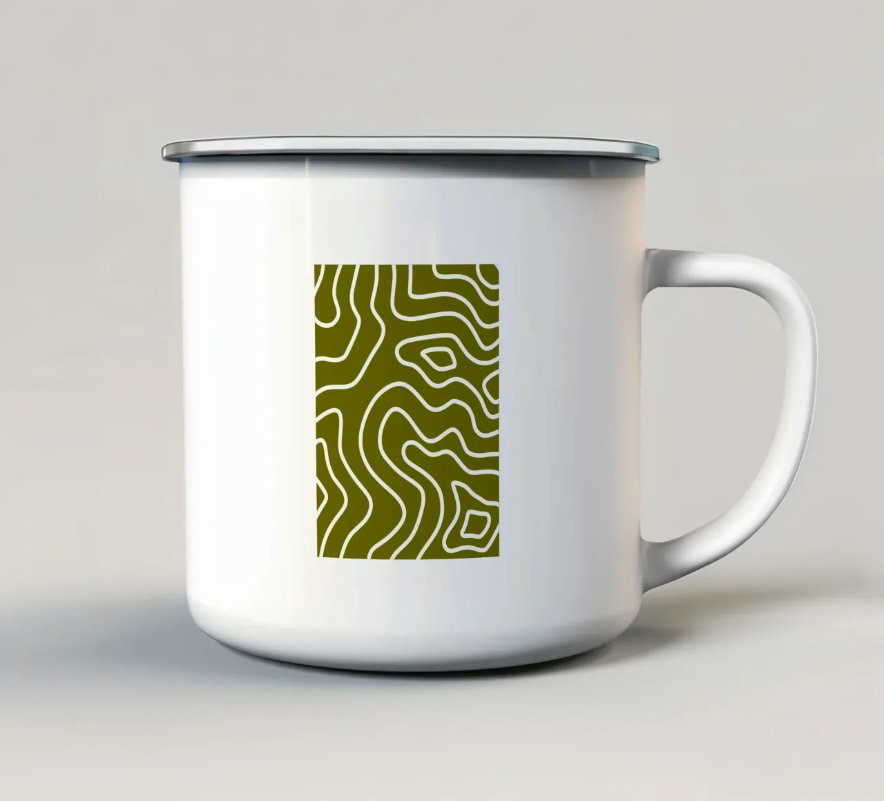 Witte lijn legergroene achtergrond emaille mok van MODERN NUANCE