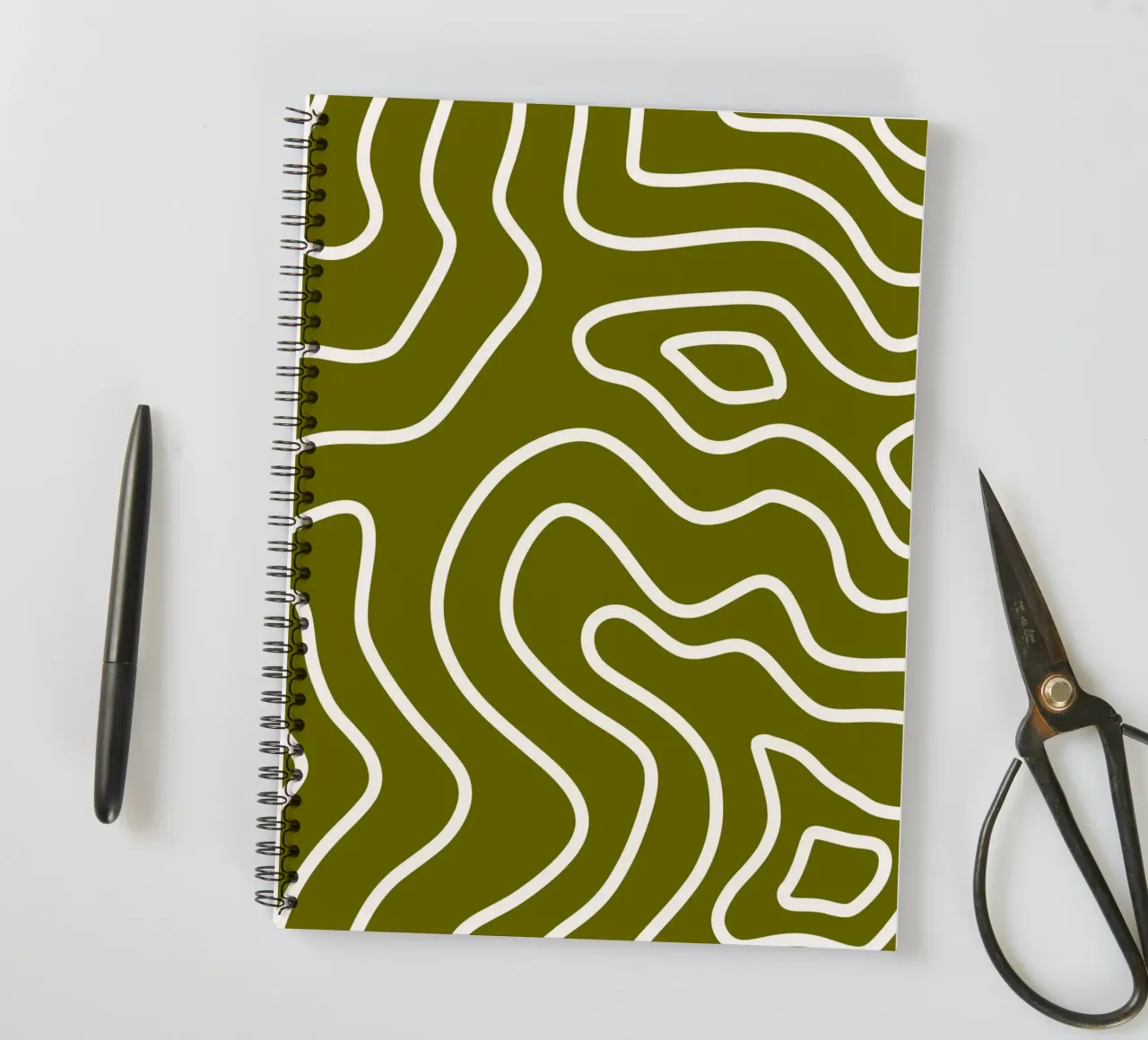 White Line Army Green Background spiral notebook by MODERN NUANCE