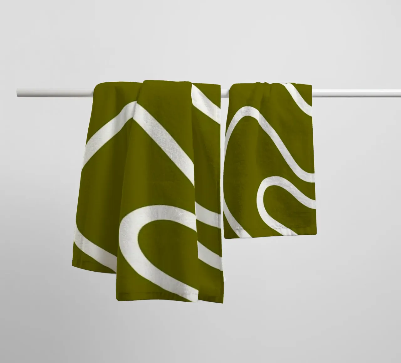 White Line Army Green Background towel by MODERN NUANCE
