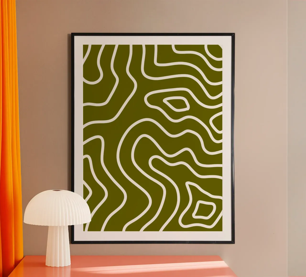Weiße Linie Armeegrüner Hintergrund Poster von MODERN NUANCE