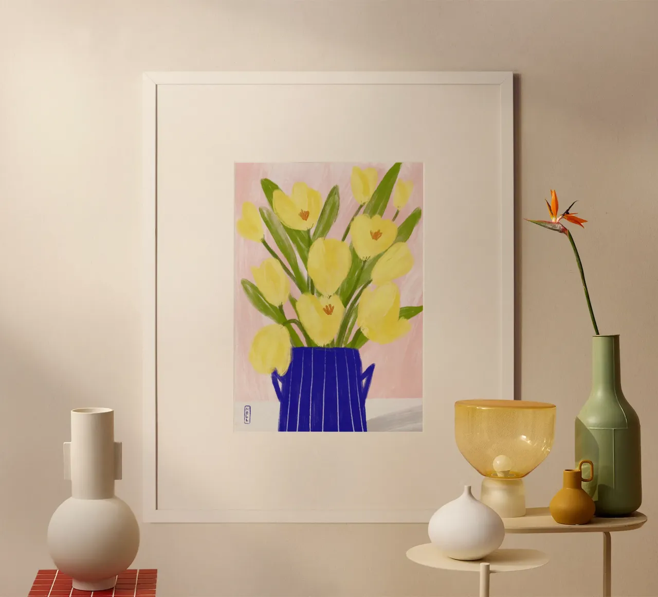 Tulipani gialli in vaso poster con telaio in legno da Pictufy Sun & Spirit