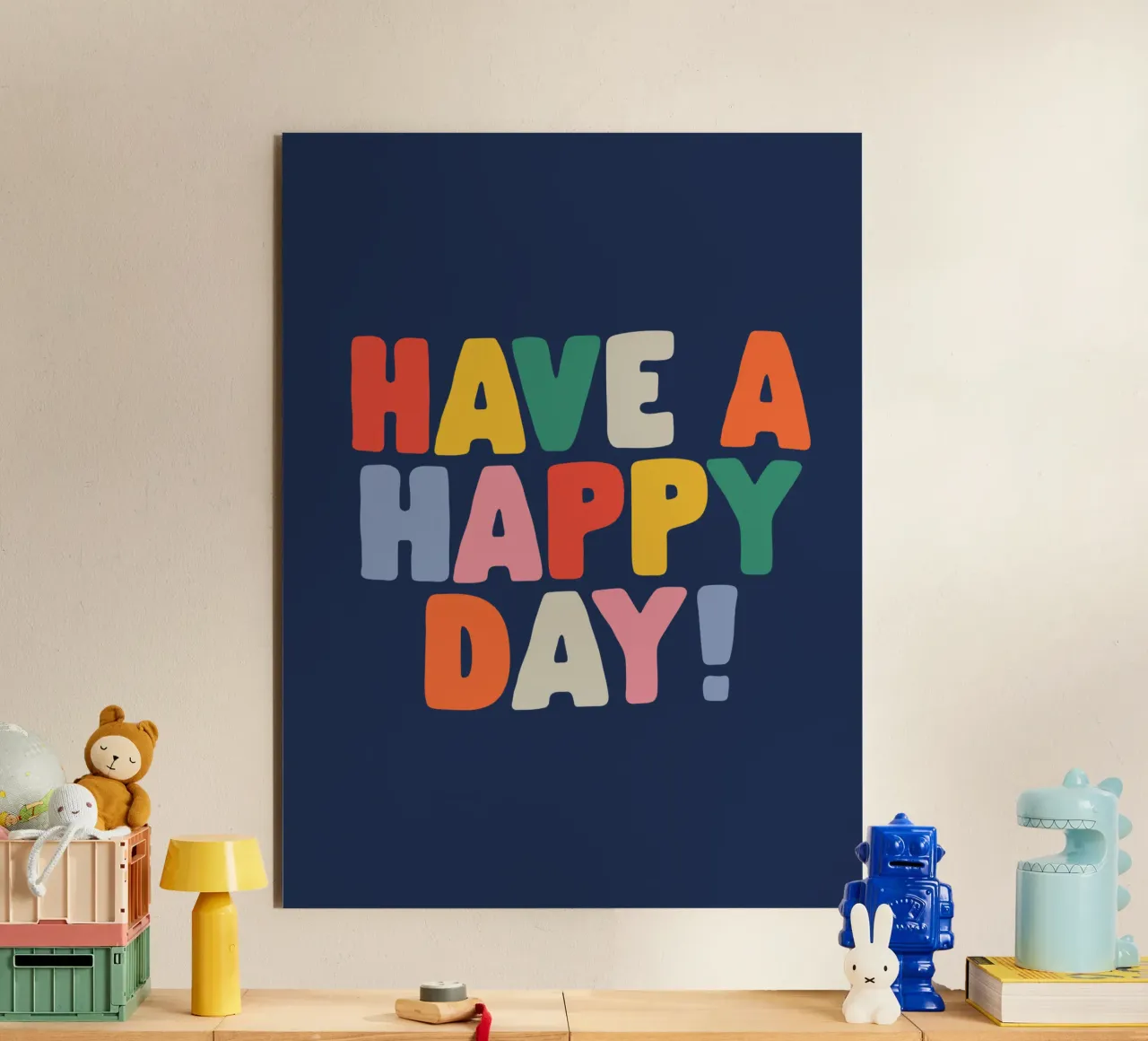 Have a Happy Day Allegro Arcobaleno Vibrante Stampa tipografica alluminio dibond da THE MOTIVATED TYPE