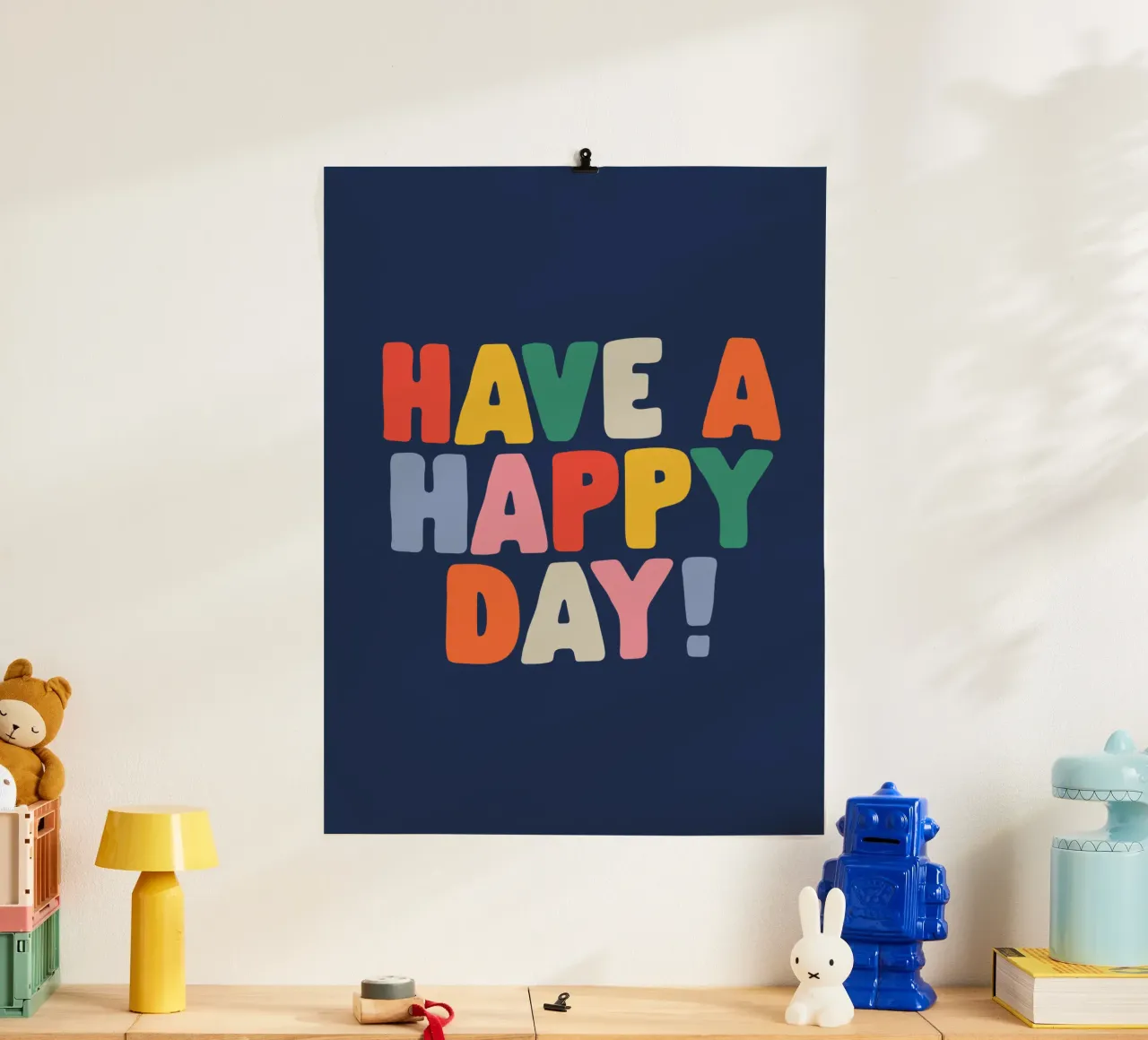 Have a Happy Day Cheerful Rainbow Vibrant Typography Print hahnemühle by THE MOTIVATED TYPE
