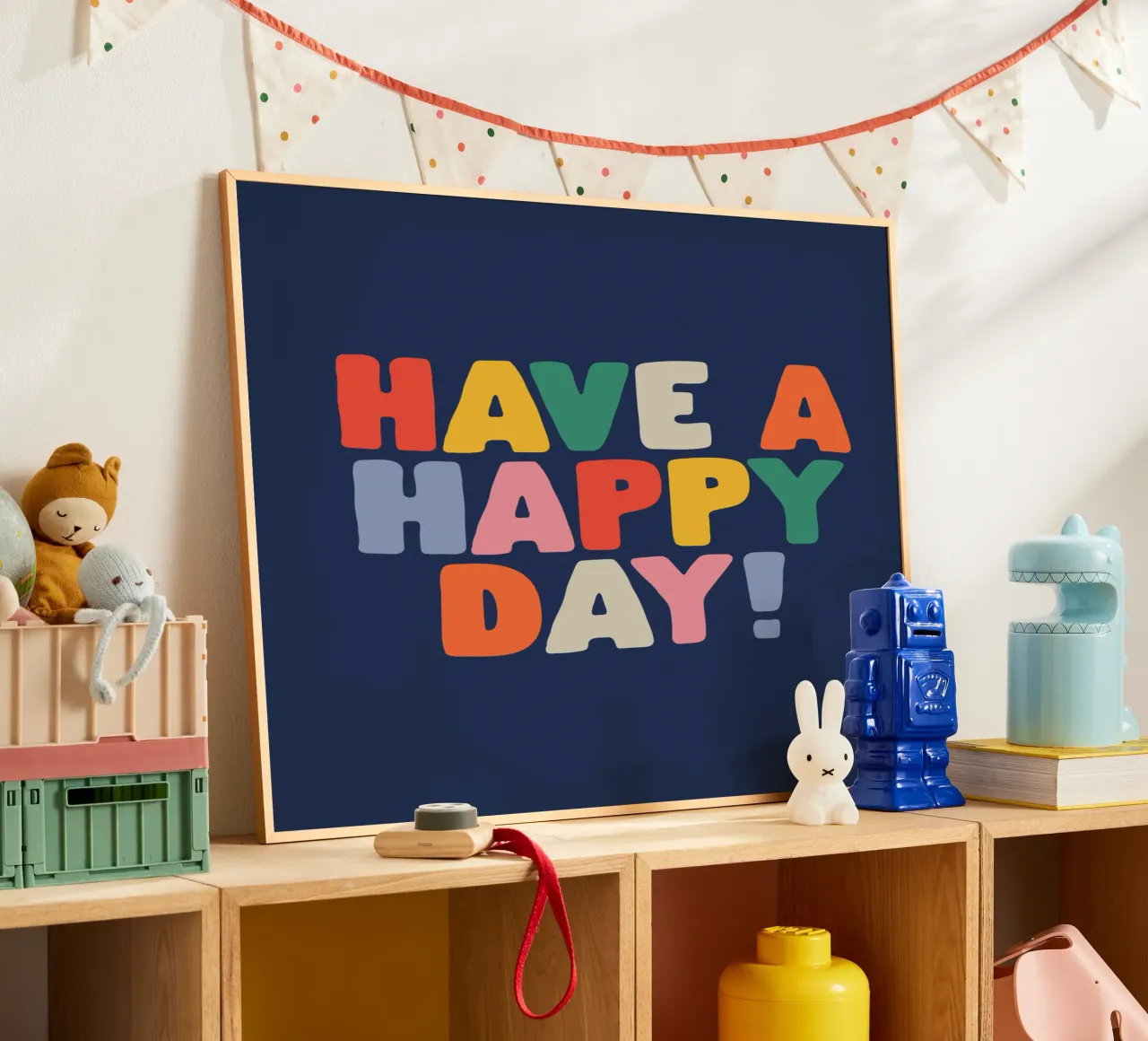 Have a Happy Day Cheerful Rainbow Vibrant Typography Print hahnemühle by THE MOTIVATED TYPE