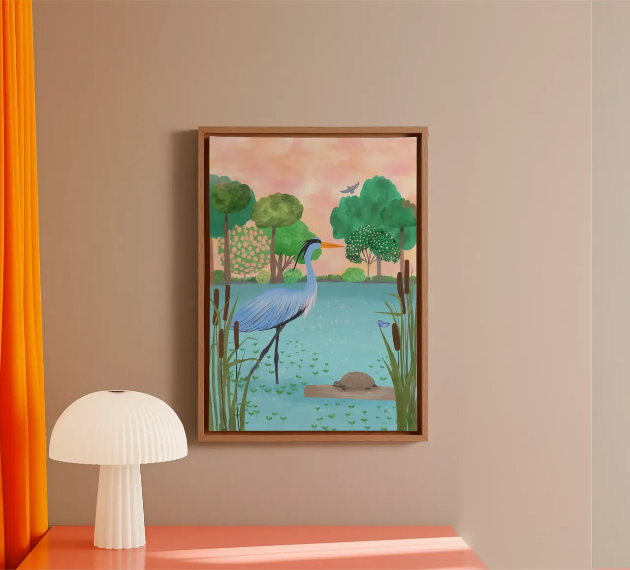 Serene Heron Haven canvas met Baklijst van Pictufy Sun & Spirit
