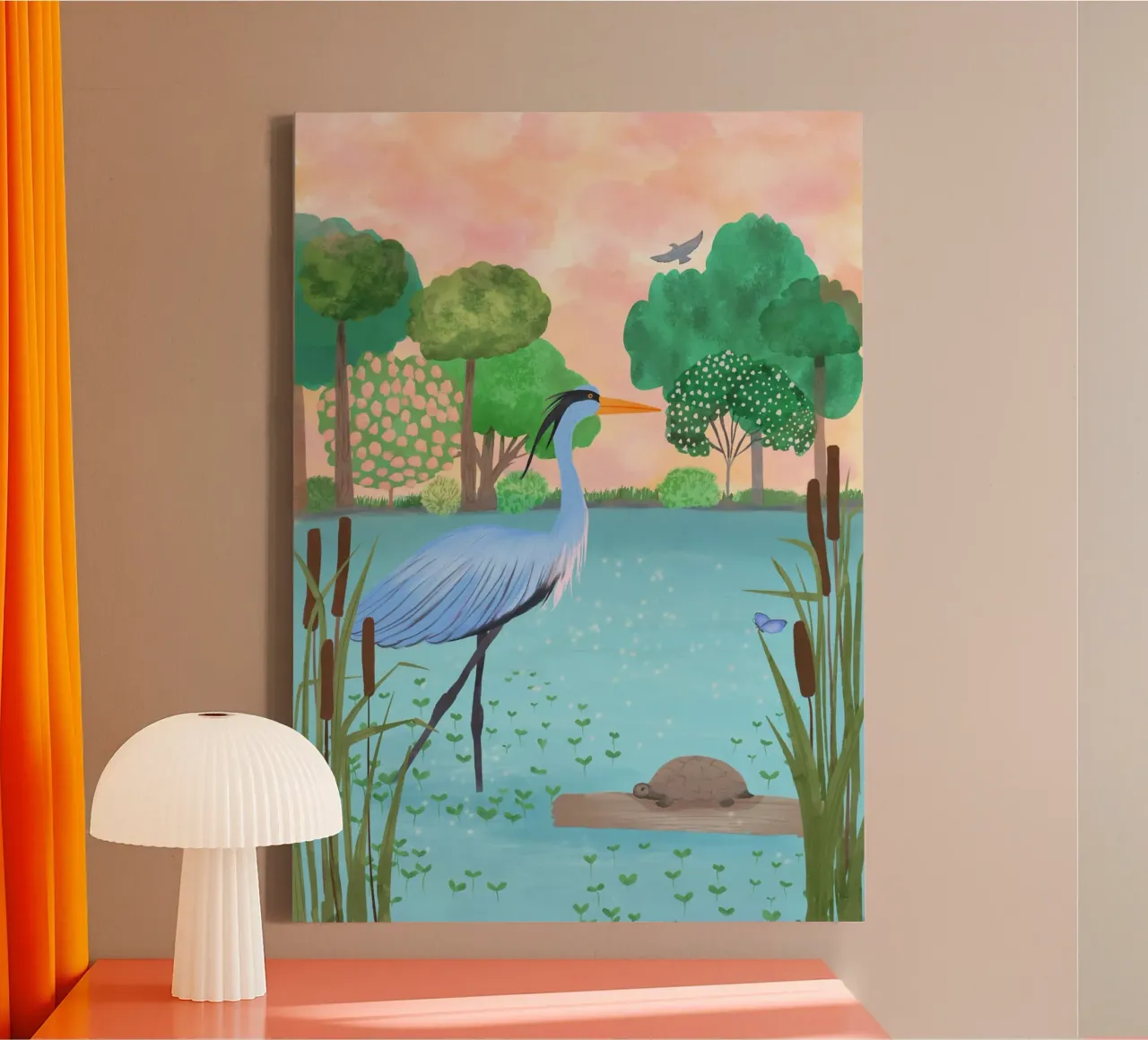 Serene Heron Haven canvas met Baklijst van Pictufy Sun & Spirit