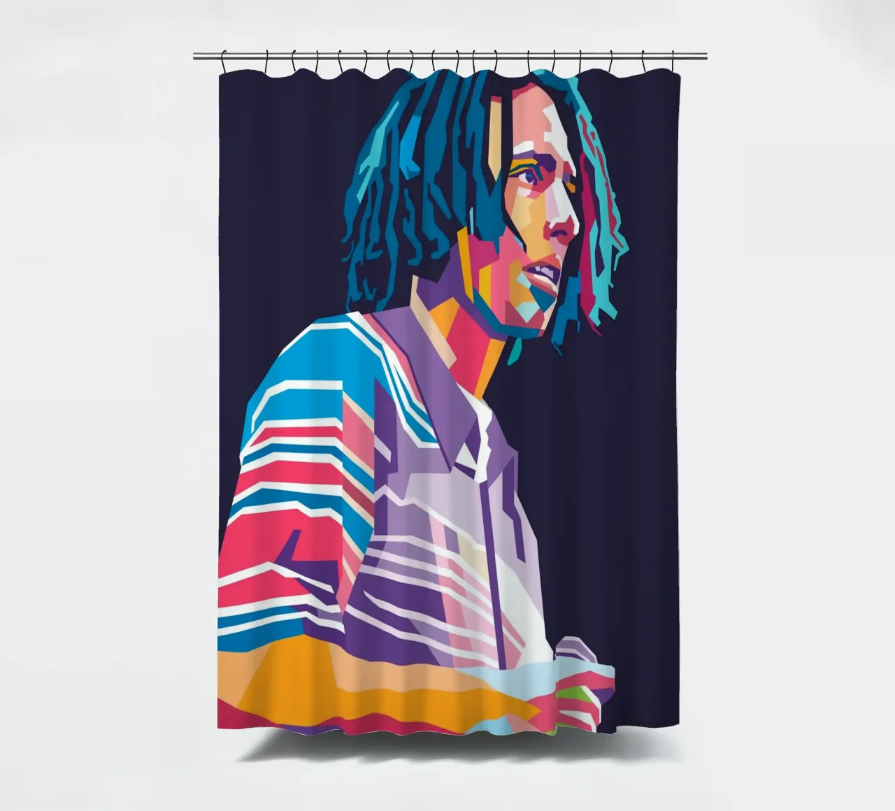 Zack DeLarocha Rage Againts The Machine pop art portrait shower curtain by Hantamrata