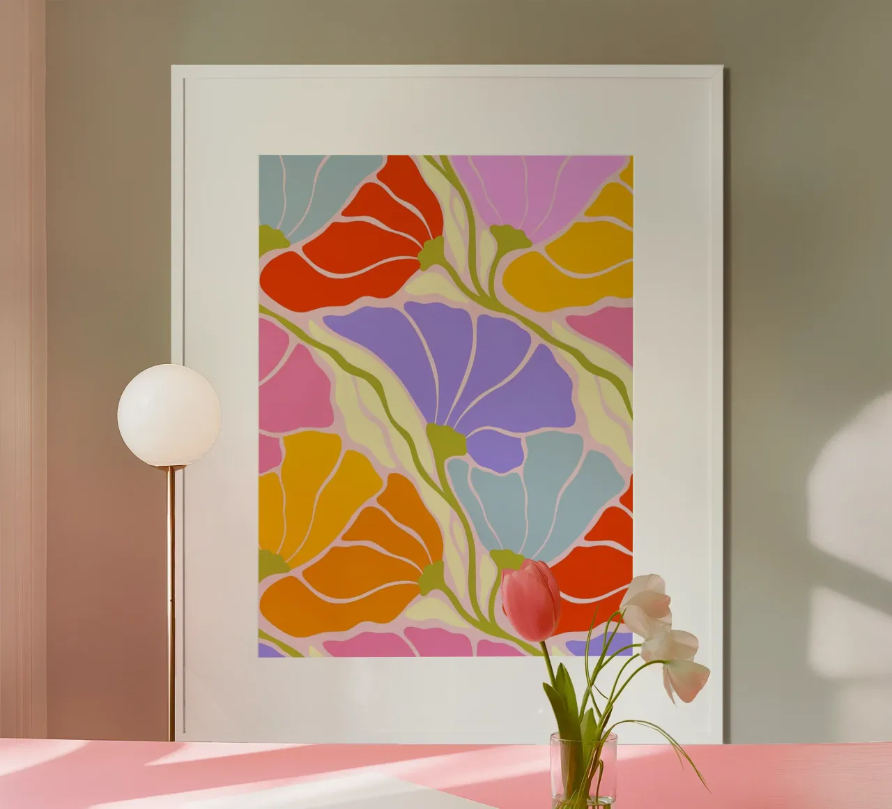 Floreale audace e vibrante - Ispirazione Art Nouveau e Japandi poster con telaio in alluminio da Dominique Vari