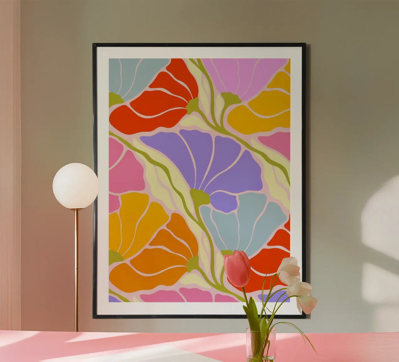 Floreale audace e vibrante - Ispirazione Art Nouveau e Japandi poster con telaio in alluminio da Dominique Vari