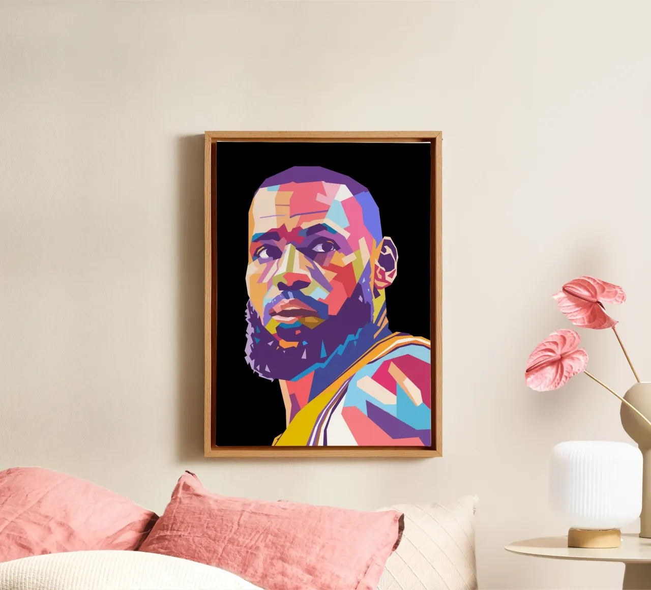 Ritratto pop art di Lebron James tela con Cornice a cassetta da Hantamrata