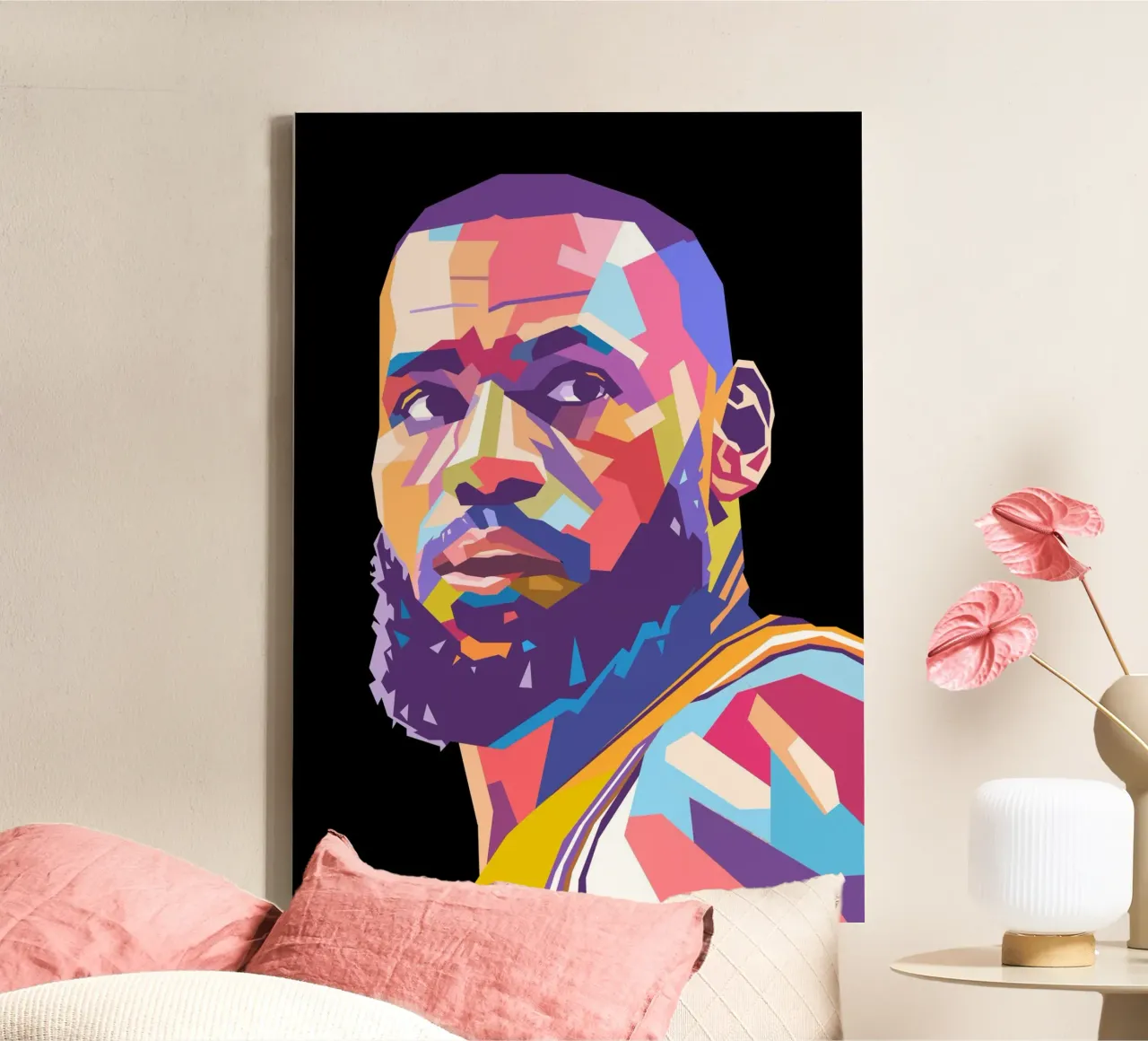 Ritratto pop art di Lebron James tela con Cornice a cassetta da Hantamrata