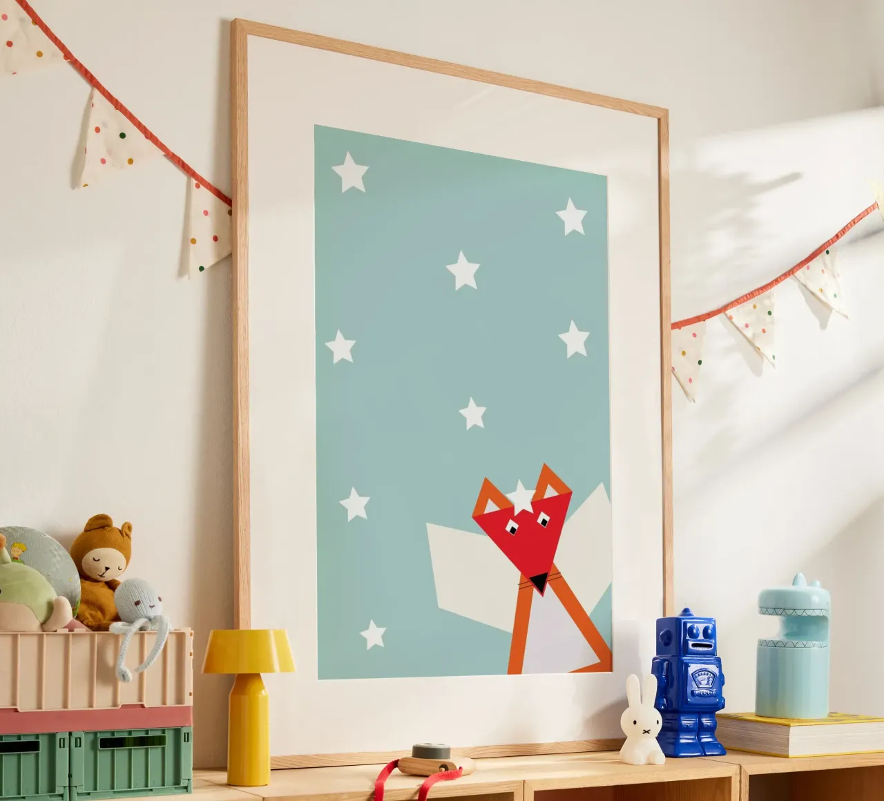 Xmas Fox poster con telaio in alluminio da XOXO Arte