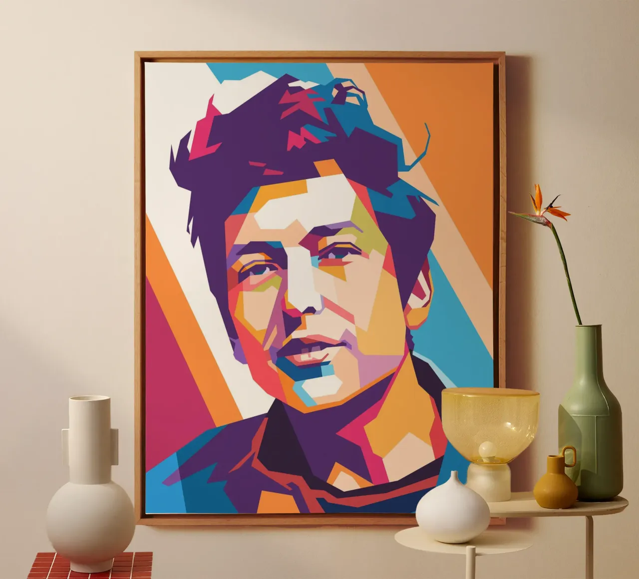 Ritratto pop art di Bob Dylan tela con Cornice a cassetta da Hantamrata