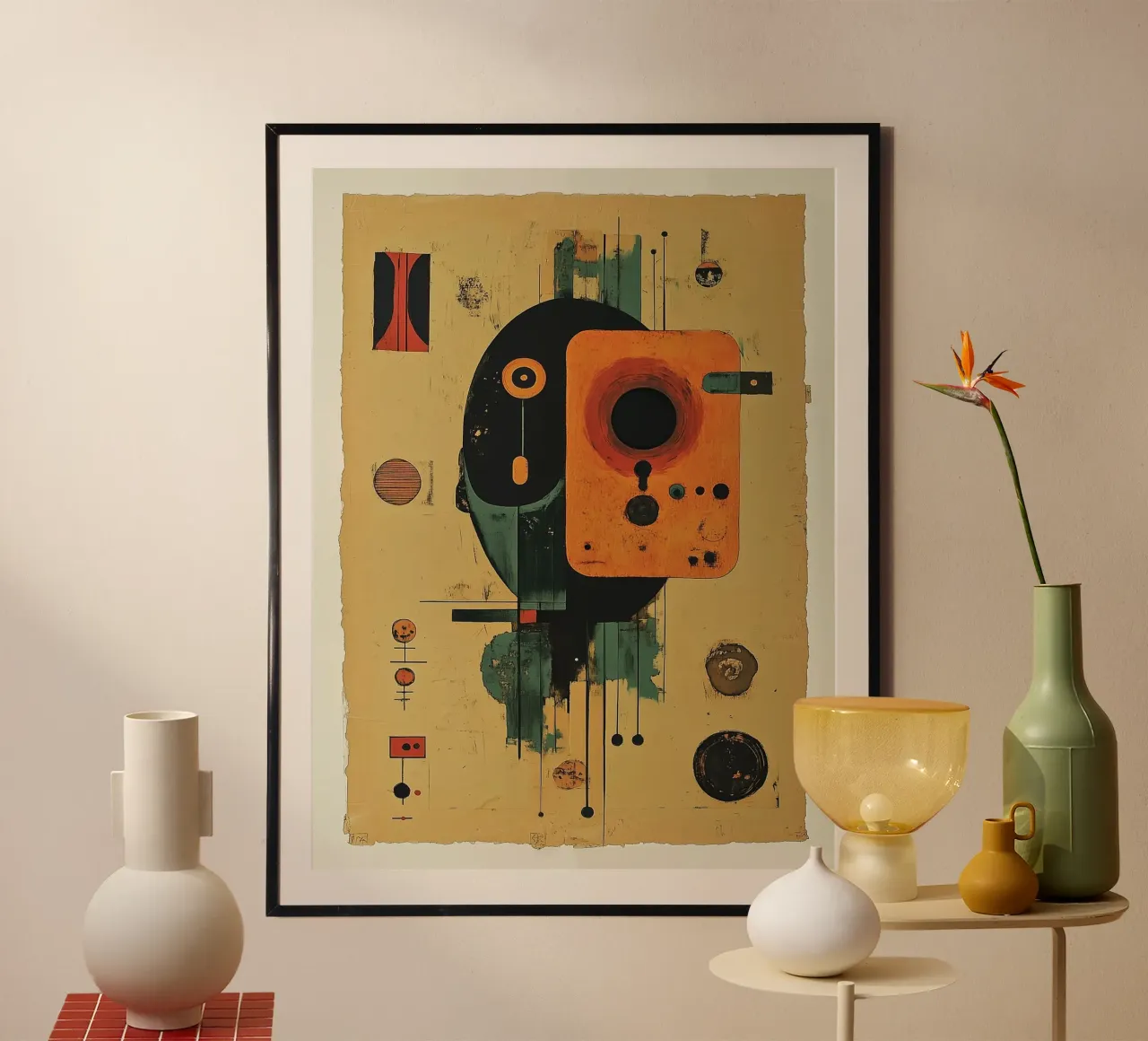Abstrakte Fisch-Illustration auf Papier Poster mit Holzrahmen von Little Things