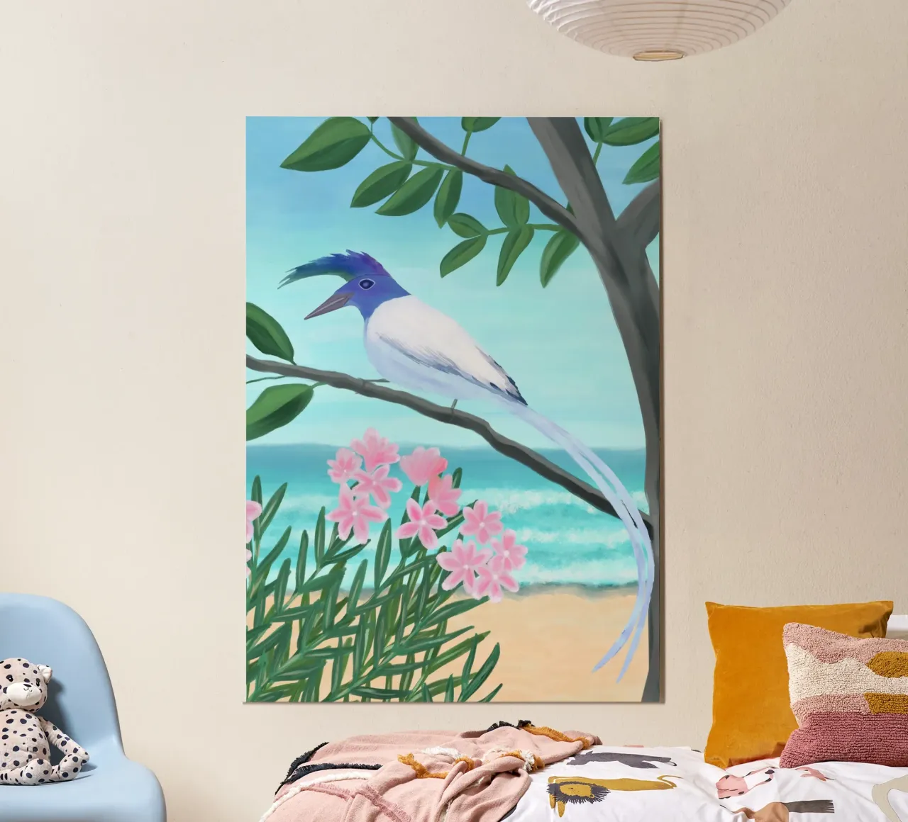 Ghiandaia bianca poster con telaio in legno da Pictufy Sun & Spirit