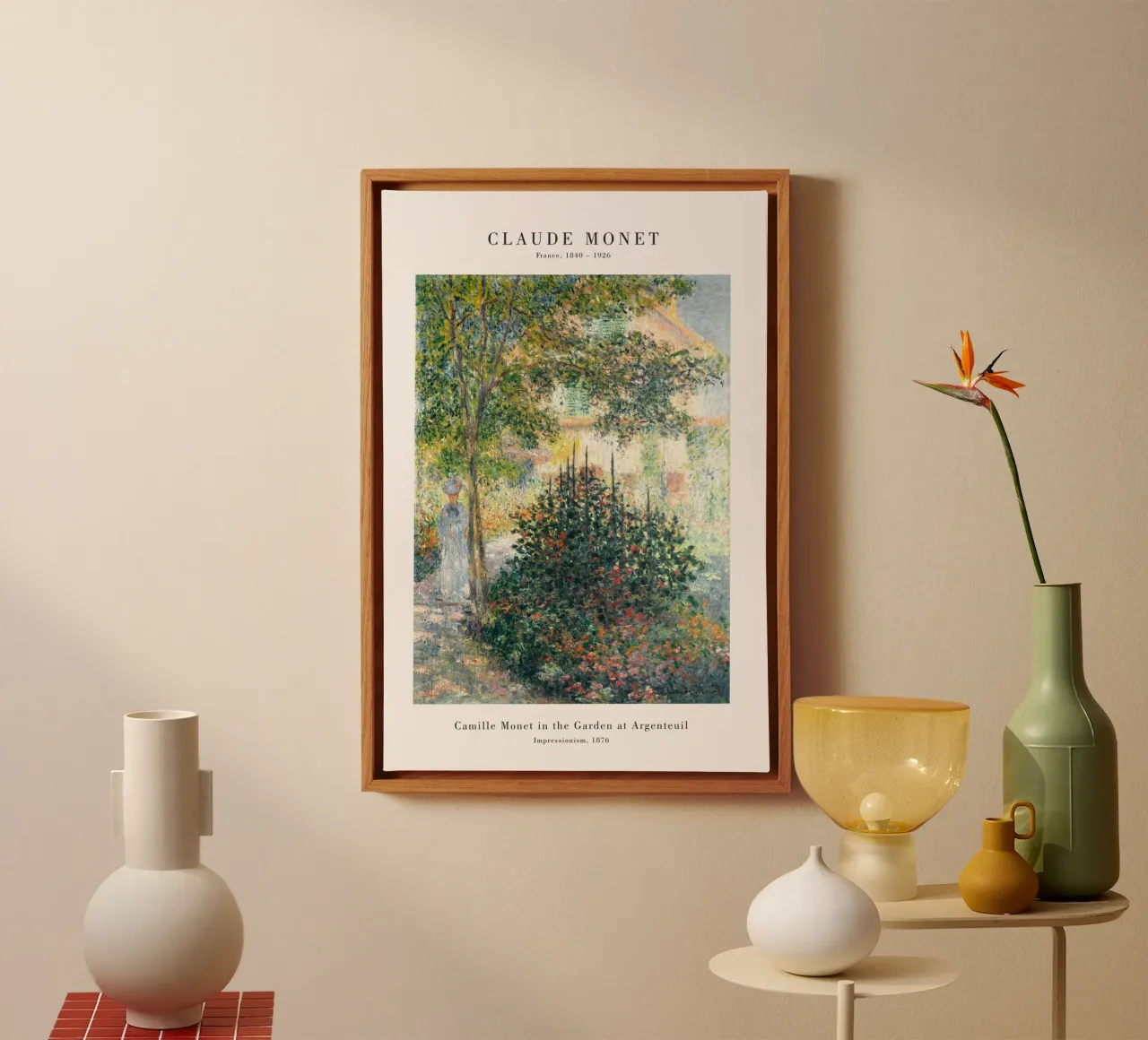 Claude Monet - Camille Monet in the Garden at Argenteuil canvas with Floater frame by Old Masters