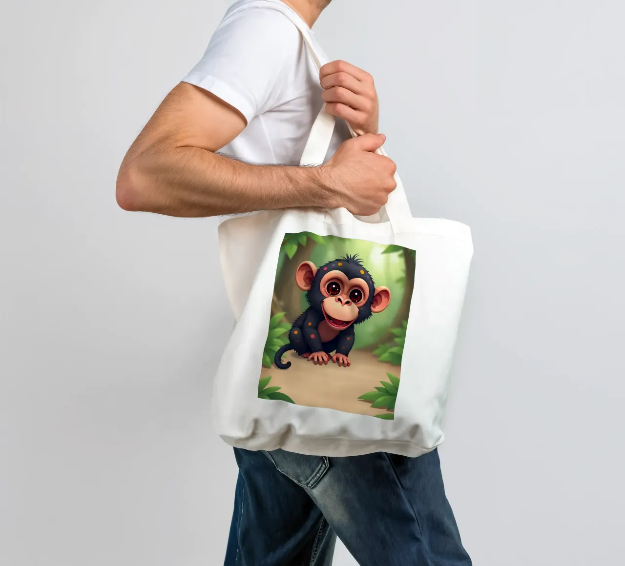 Affe_4 borsa in juta da Tierisch bunt by LK