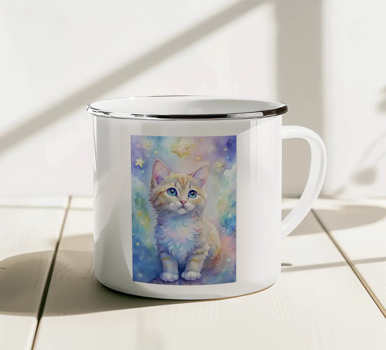 Gattino in acquerello tazza in smalto da 🎁 ARTVI-SHOP