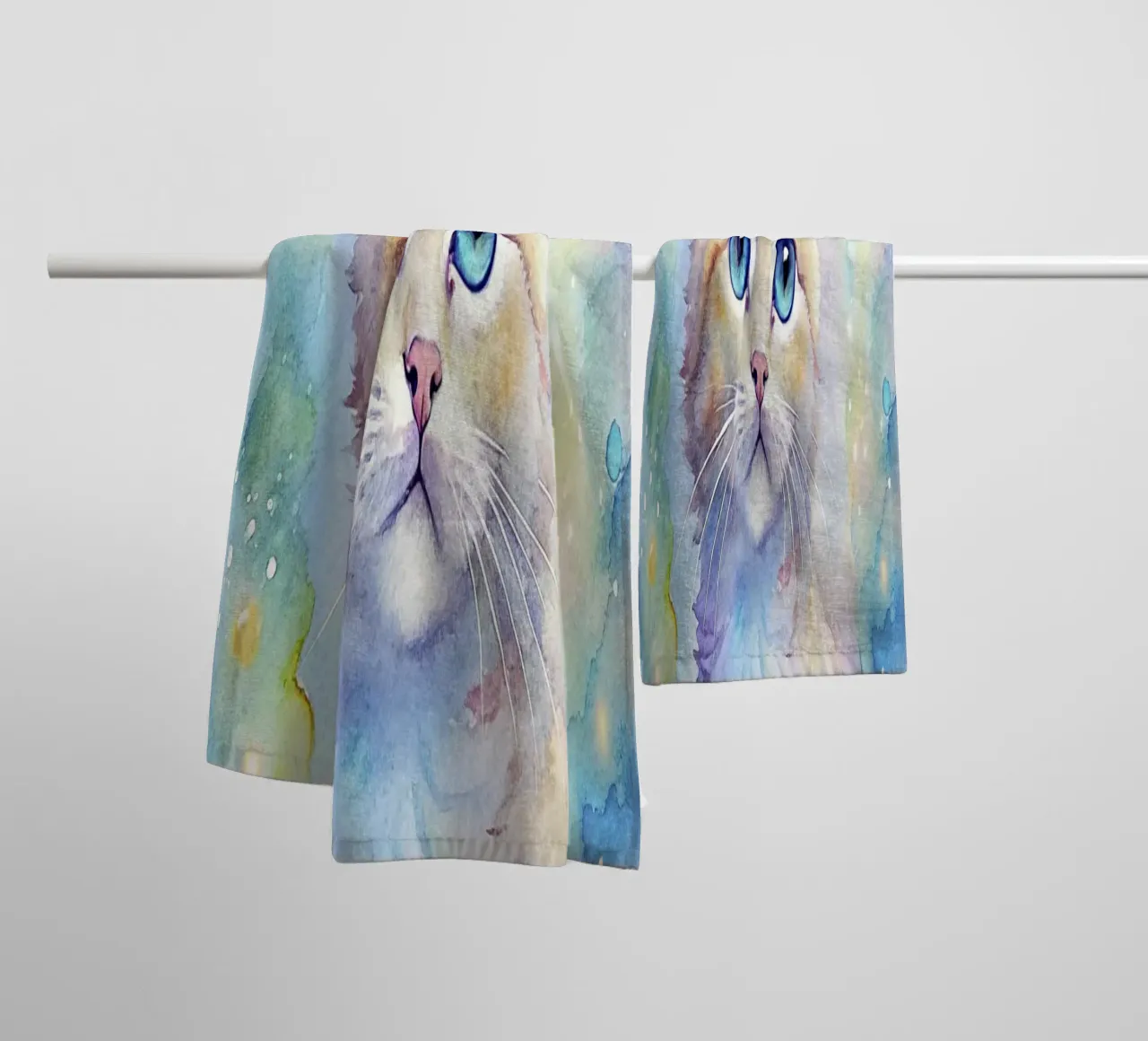 Gattino in acquerello asciugamano da bagno da 🎁 ARTVI-SHOP