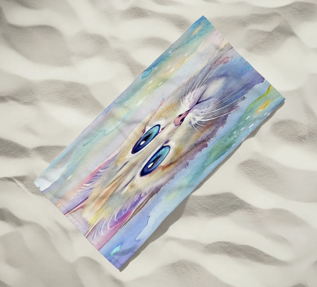 Gattino in acquerello telo mare da 🎁 ARTVI-SHOP
