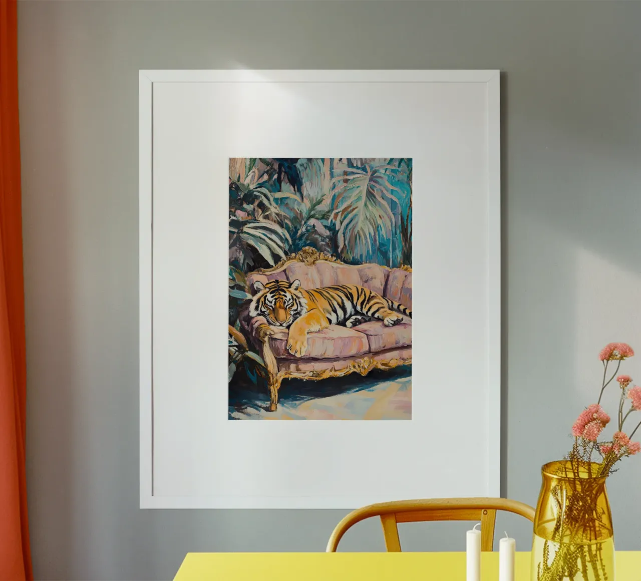 Der Tiger ruht Poster mit Aluminium Rahmen von ArtByNiki