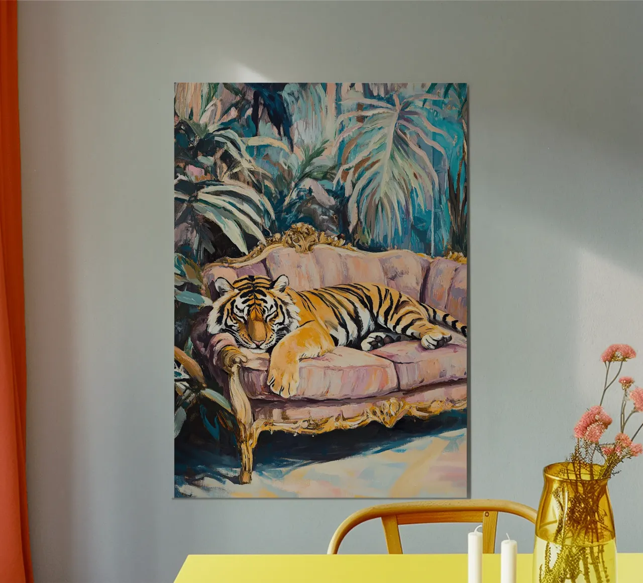 Der Tiger ruht Poster mit Aluminium Rahmen von ArtByNiki