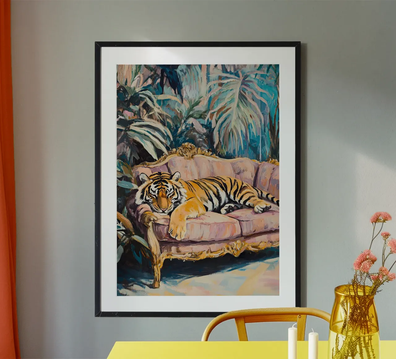 Der Tiger ruht Poster mit Aluminium Rahmen von ArtByNiki