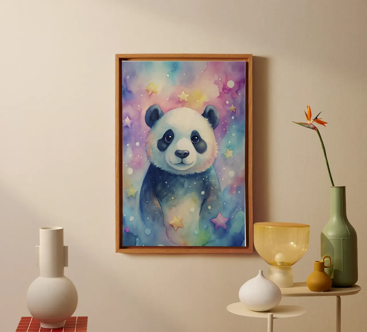 Orso panda in acquerello tela con Cornice a cassetta da 🎁 ARTVI-SHOP
