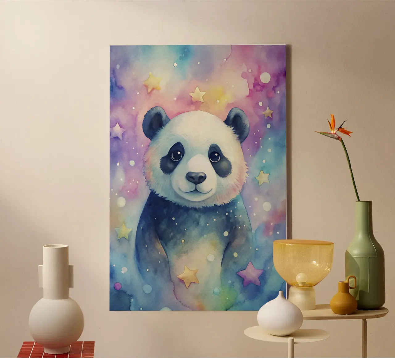 Orso panda in acquerello tela con Cornice a cassetta da 🎁 ARTVI-SHOP