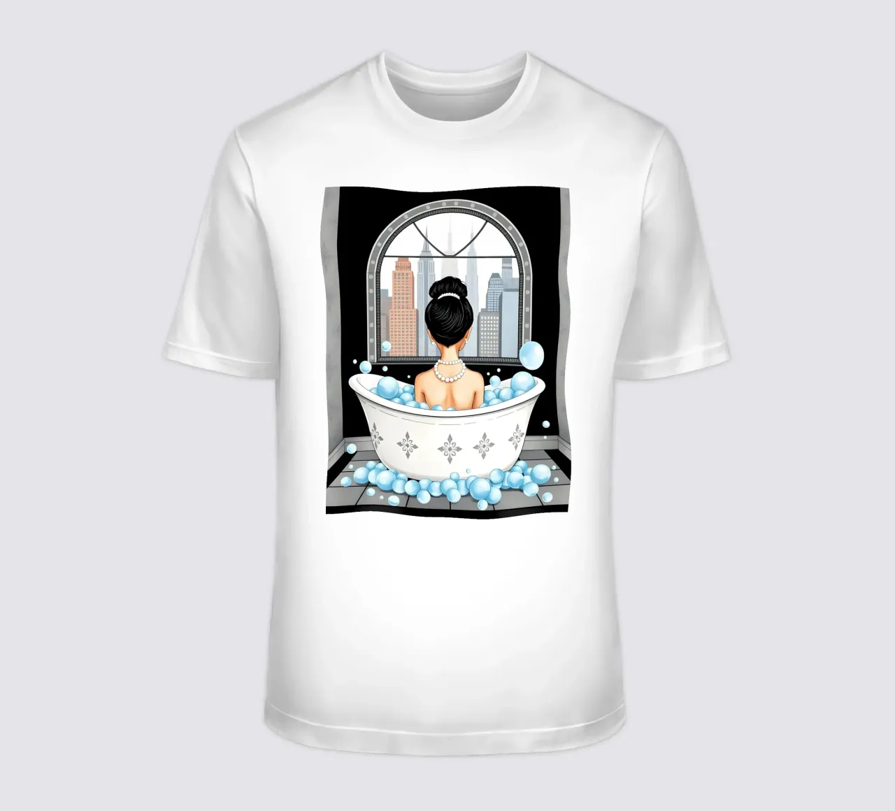 Audrey Hepburn In Bath t-shirt by COLLEEN CRAFTS