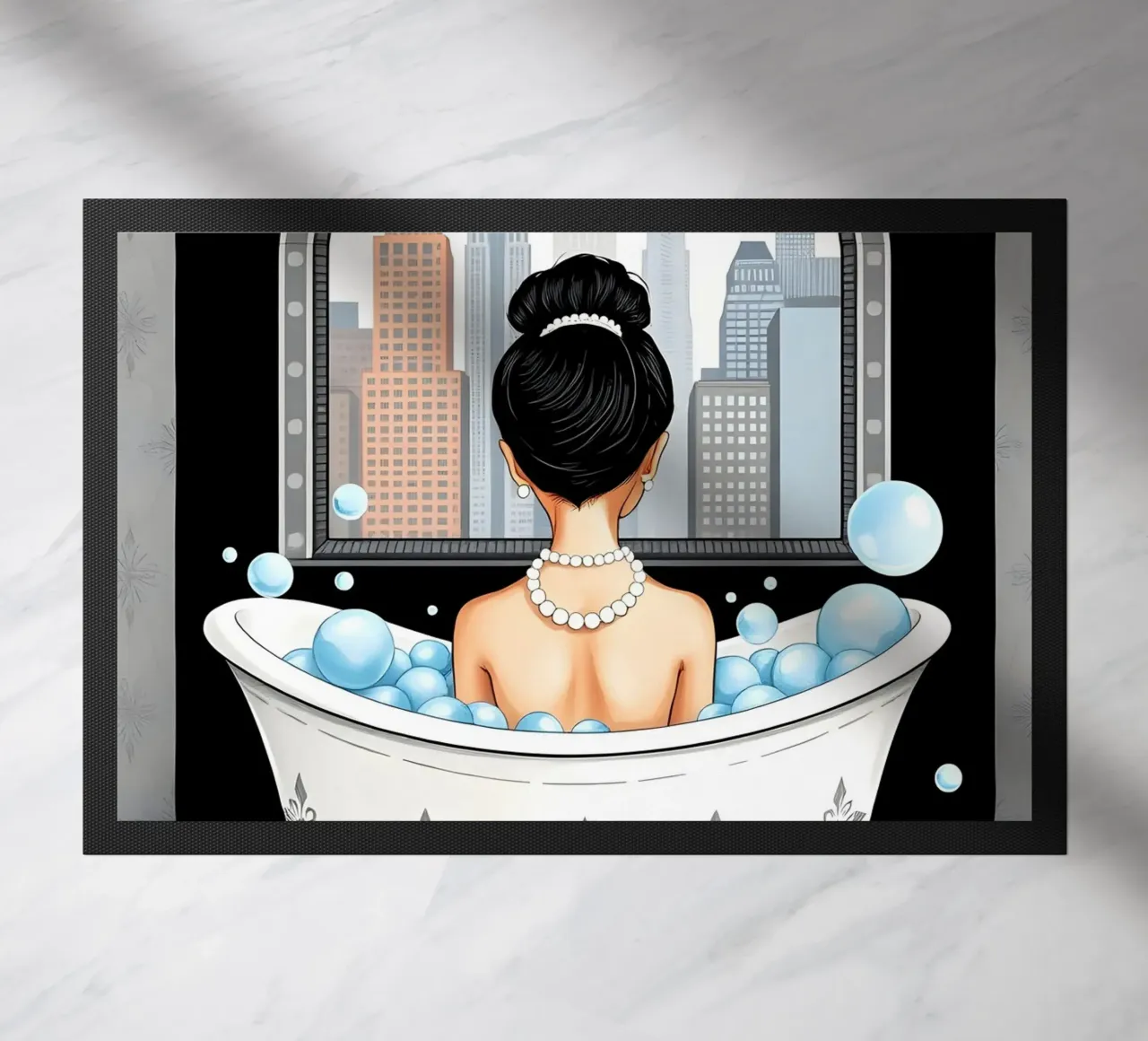 Audrey Hepburn In Bath doormat by COLLEEN CRAFTS