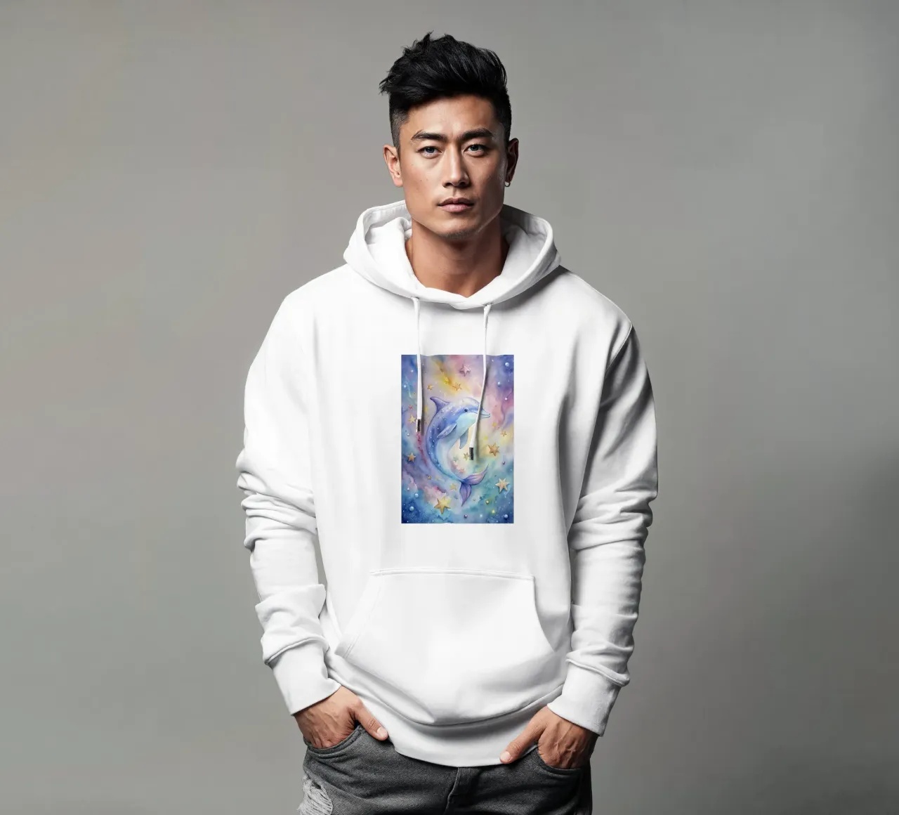Delfino ad acquerello felpa con cappuccio da 🎁 ARTVI-SHOP