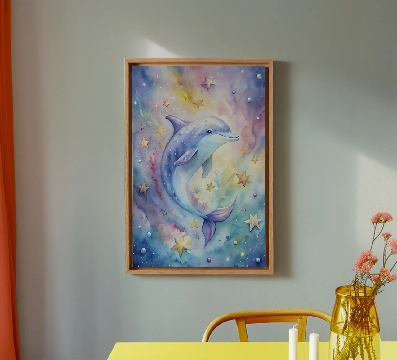 Dolfijn in aquarel canvas met Baklijst van 🎁 ARTVI-SHOP