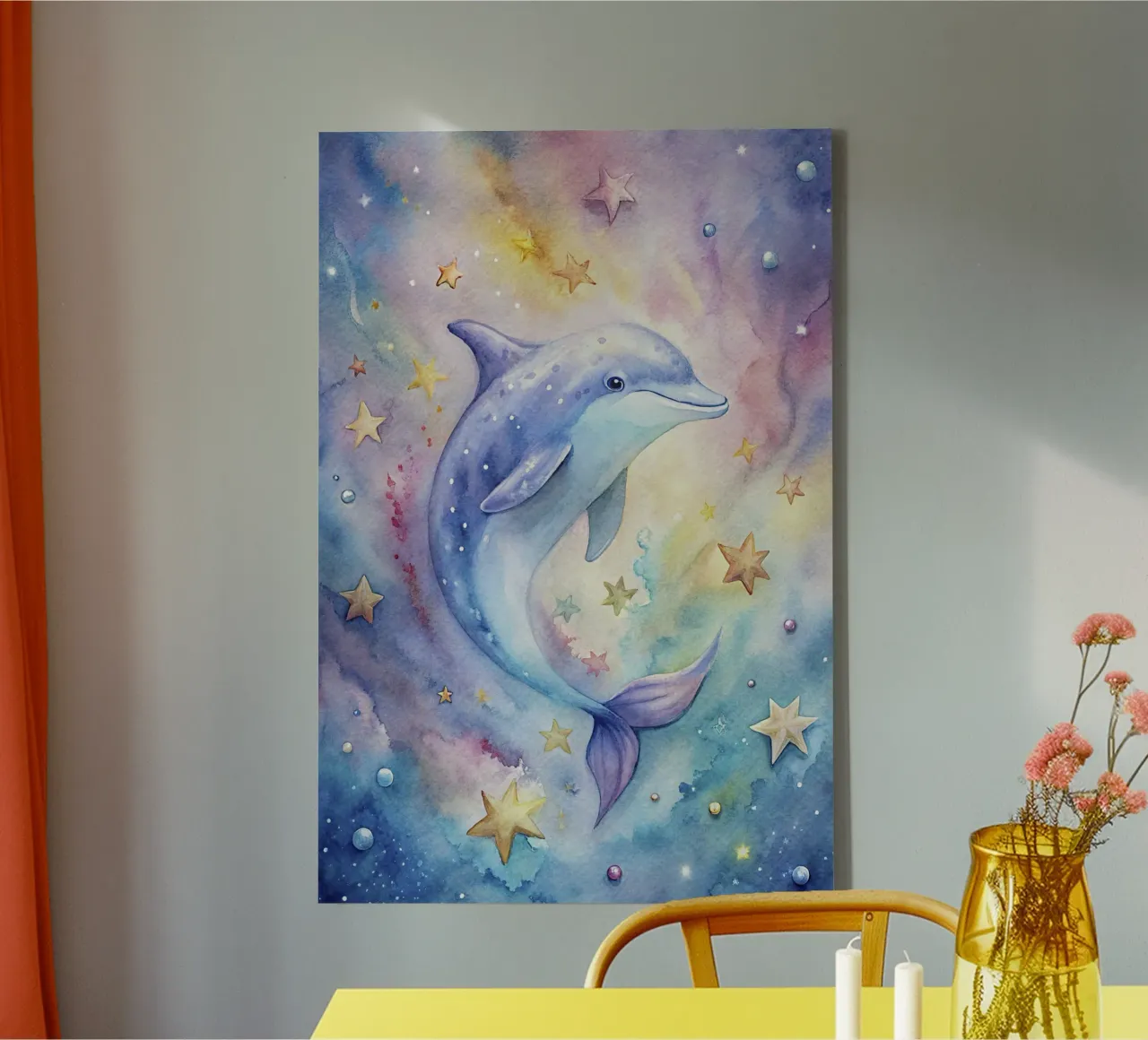 Dolfijn in aquarel canvas met Baklijst van 🎁 ARTVI-SHOP