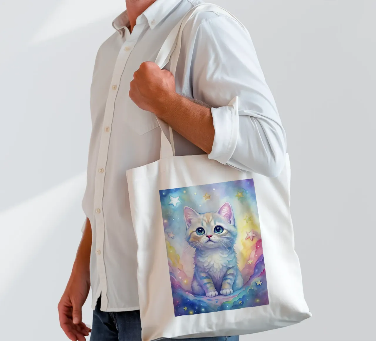Gattino in acquerello borsa in juta da 🎁 ARTVI-SHOP
