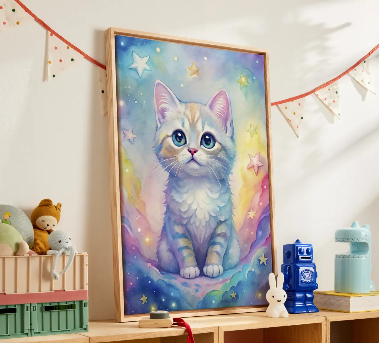Gattino in acquerello tela con Cornice a cassetta da 🎁 ARTVI-SHOP