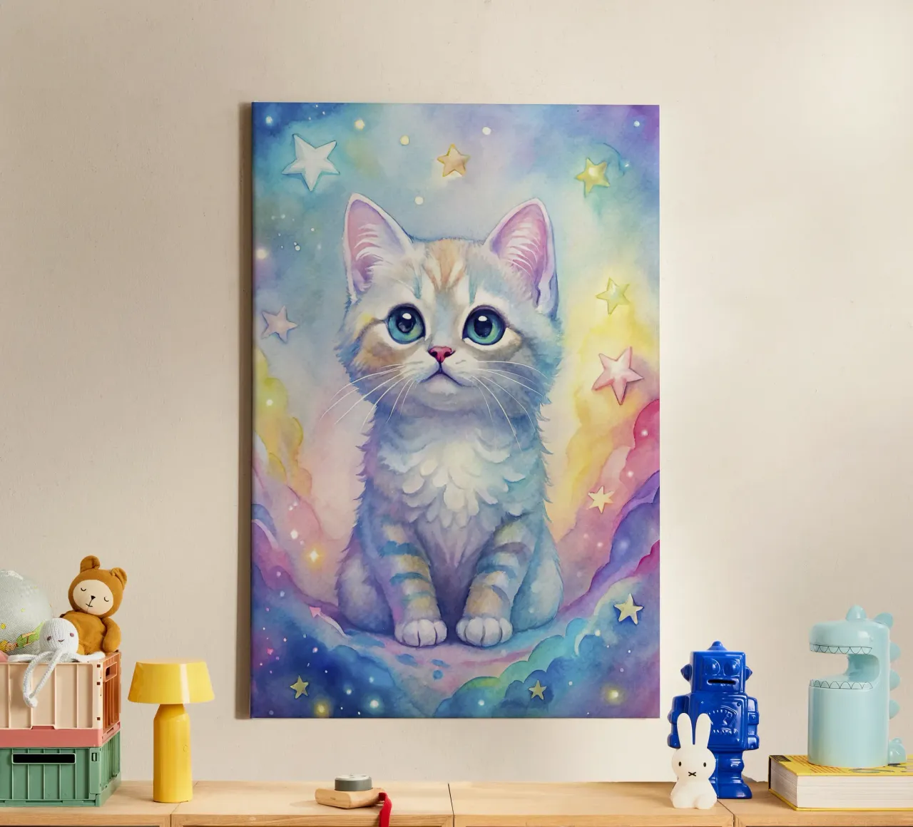 Gattino in acquerello tela con Cornice a cassetta da 🎁 ARTVI-SHOP