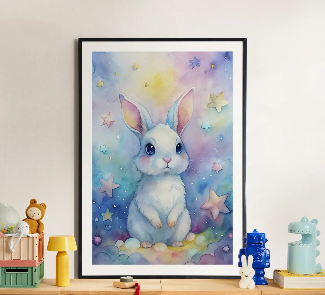 Coniglio ad acquerello poster con telaio in alluminio da 🎁 ARTVI-SHOP