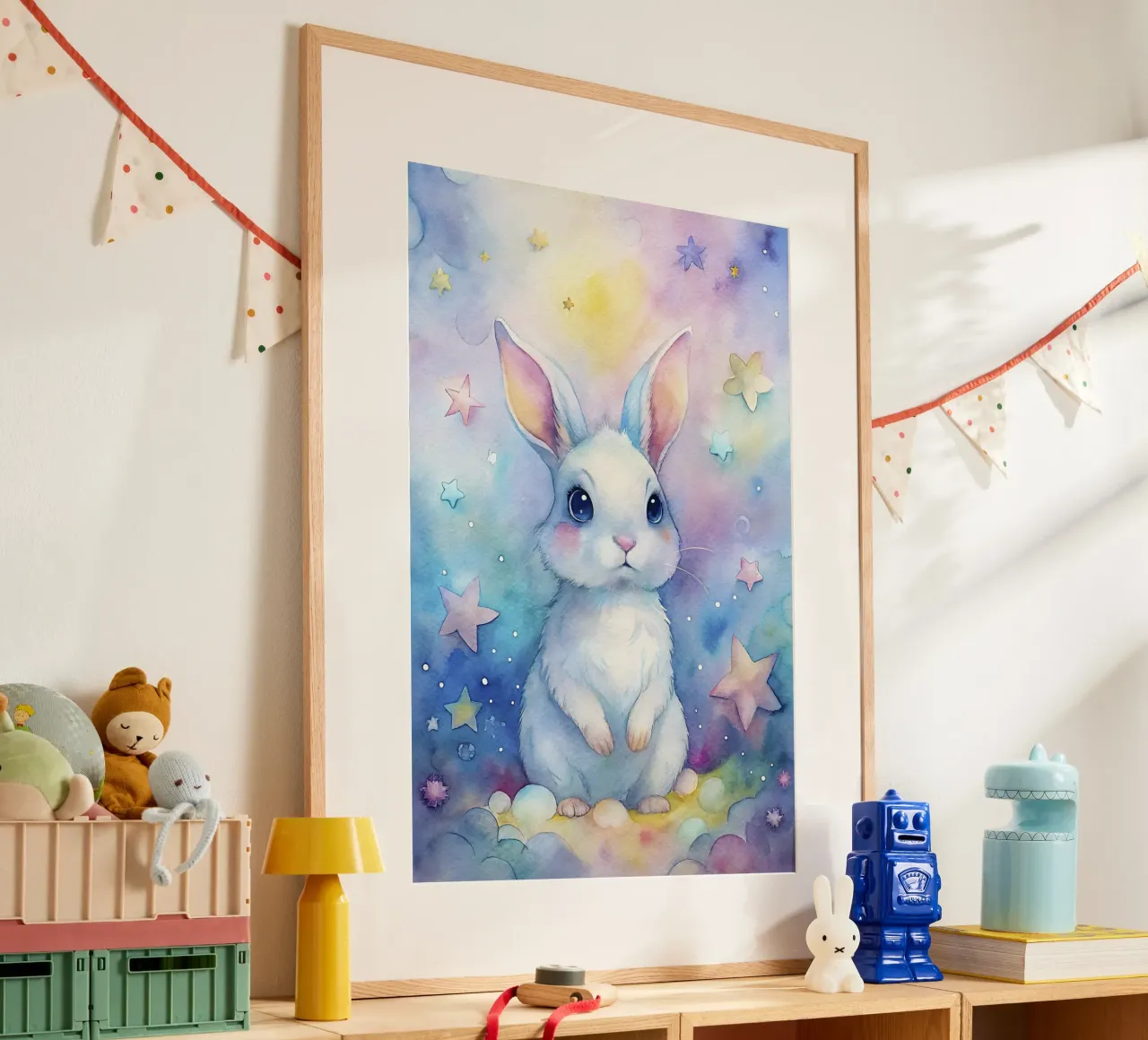 Coniglio ad acquerello poster con telaio in alluminio da 🎁 ARTVI-SHOP