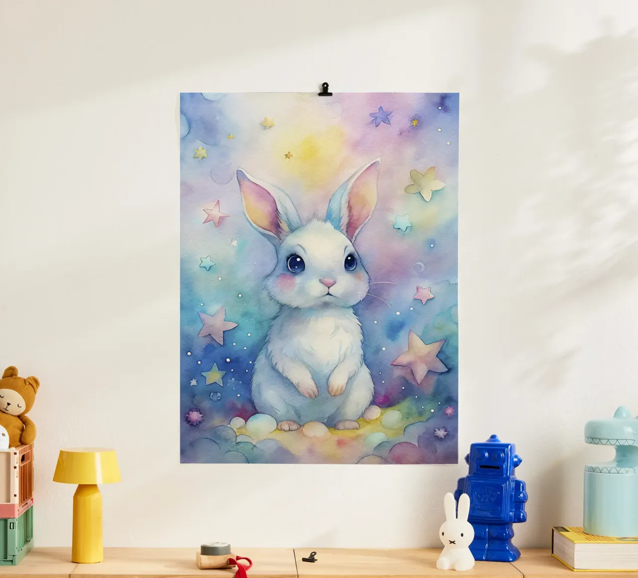 Coniglio ad acquerello poster con telaio in alluminio da 🎁 ARTVI-SHOP
