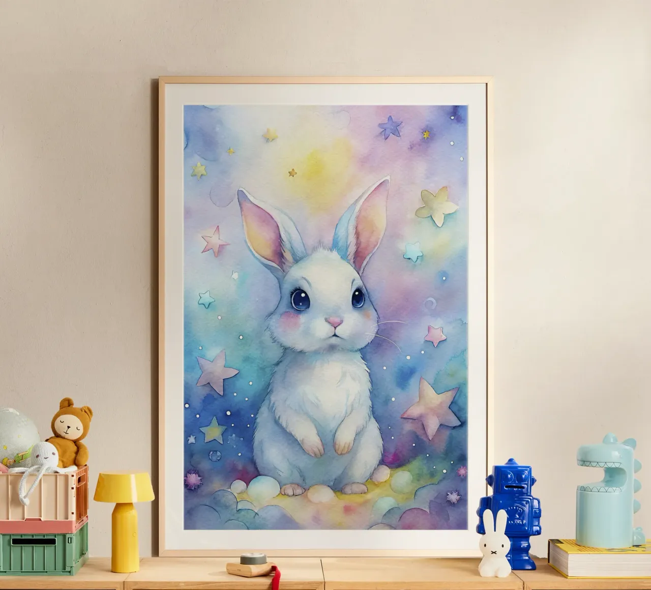 Coniglio ad acquerello poster con telaio in alluminio da 🎁 ARTVI-SHOP
