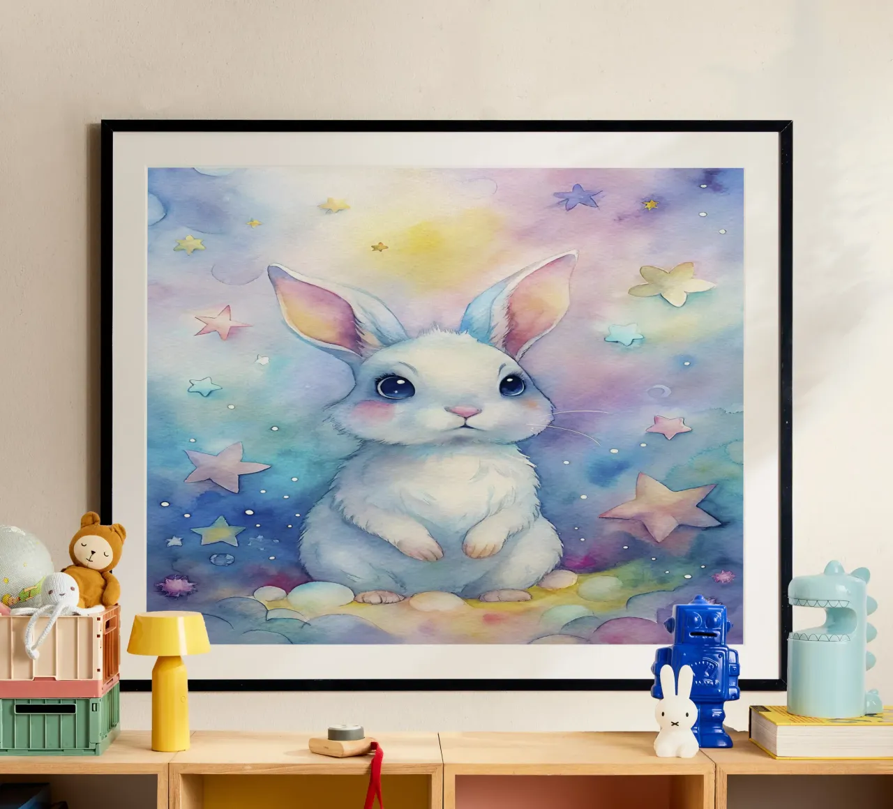 Coniglio ad acquerello poster con telaio in alluminio da 🎁 ARTVI-SHOP