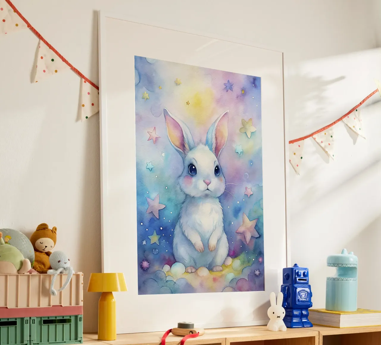 Coniglio ad acquerello poster con telaio in alluminio da 🎁 ARTVI-SHOP