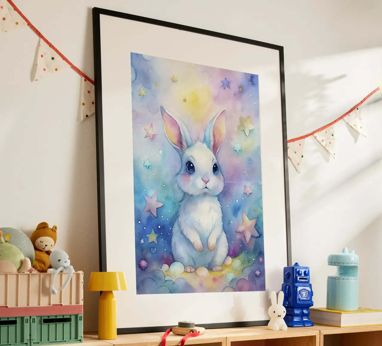 Coniglio ad acquerello poster con telaio in alluminio da 🎁 ARTVI-SHOP