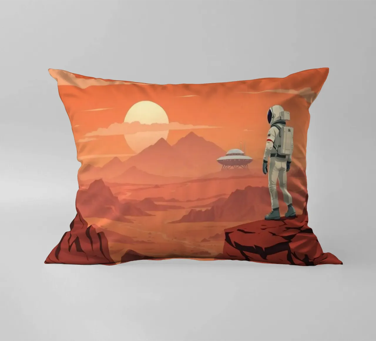 Journey to Mars - Retro space exploration poster decorative cushion by PrintMoiUnTruc