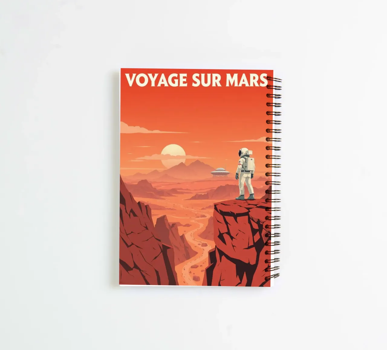 Journey to Mars - Retro space exploration poster spiral notebook by PrintMoiUnTruc