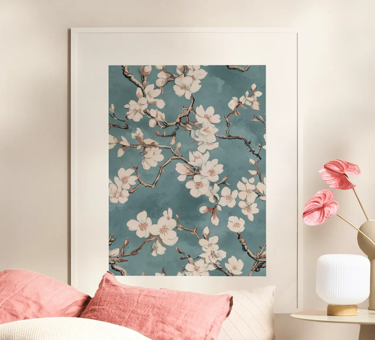 Vincent van Gogh, Delicati fiori di mandorlo poster con telaio in plastica da Carinaprint