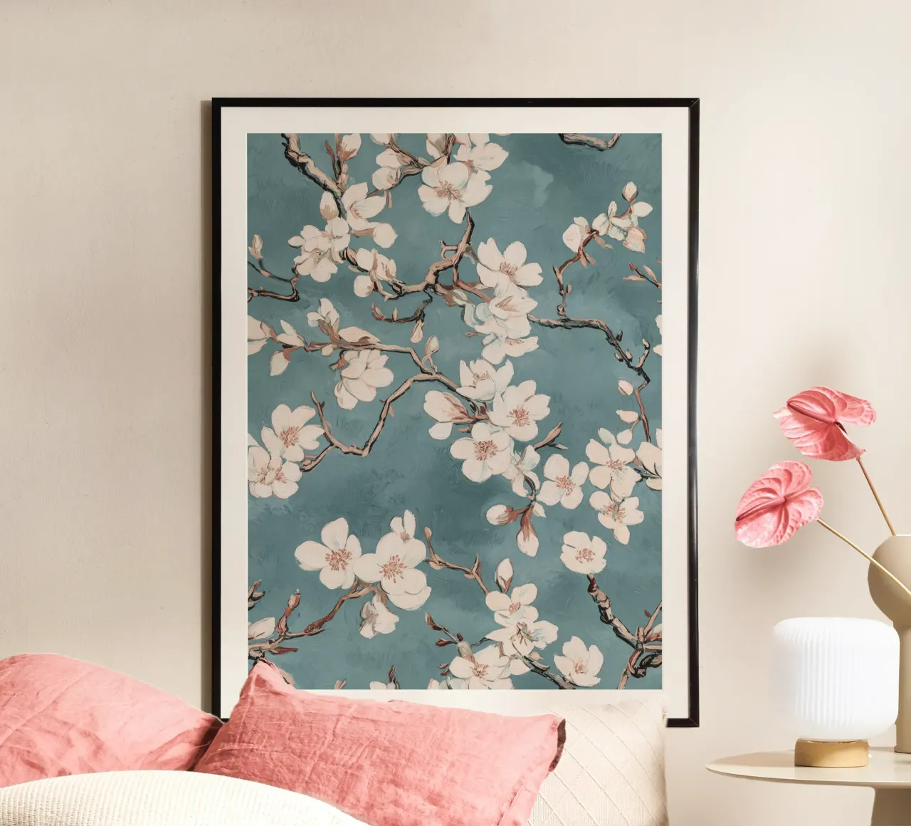 Vincent van Gogh, Delicati fiori di mandorlo poster con telaio in plastica da Carinaprint